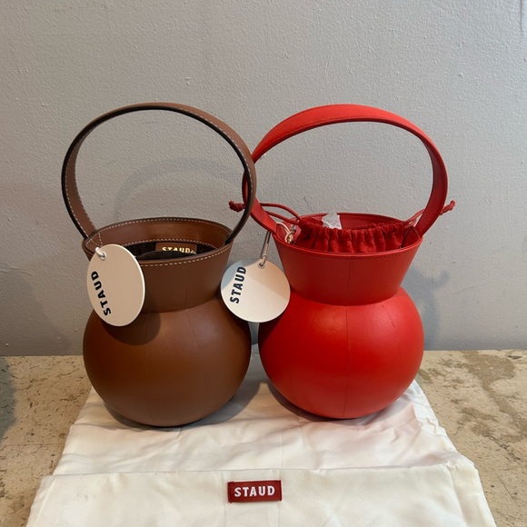 Staud Keaton Red  or brown Leather Bucket Bag or Staud Moreau Macramé Pu… - Picture 2 of 16